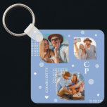 Monogram Name 3 Photo Collage Trendy Key Ring<br><div class="desc">Monogram Name 3 Photo Collage Trendy Modern Keychain features a photo collage of three of your favourite photos with your personalised name and monogram in elegant white script on a blue background. Personalise by editing the text in the text boxes provided. Perfect for birthday, Christmas, Mother's Day, Father's Day, sister,...</div>