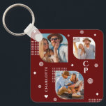 Monogram Name 3 Photo Collage Trendy Key Ring<br><div class="desc">Monogram Name 3 Photo Collage Trendy Modern Keychain features a photo collage of three of your favourite photos with your personalised name and monogram in elegant white script on a burgundy background. Personalise by editing the text in the text boxes provided. Perfect for birthday, Christmas, Mother's Day, Father's Day, sister,...</div>