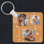 Monogram Name 3 Photo Collage Trendy Key Ring<br><div class="desc">Monogram Name 3 Photo Collage Trendy Modern Keychain features a photo collage of three of your favourite photos with your personalised name and monogram in elegant white script on a tan background. Personalise by editing the text in the text boxes provided. Perfect for birthday, Christmas, Mother's Day, Father's Day, sister,...</div>