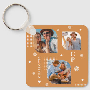 Monogram Name 3 Photo Collage Trendy Key Ring