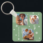Monogram Name 3 Photo Collage Trendy Key Ring<br><div class="desc">Monogram Name 3 Photo Collage Trendy Modern Keychain features a photo collage of three of your favourite photos with your personalised name and monogram in elegant white script on a green background. Personalise by editing the text in the text boxes provided. Perfect for birthday, Christmas, Mother's Day, Father's Day, sister,...</div>