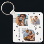 Monogram Name 3 Photo Collage Trendy Key Ring<br><div class="desc">Monogram Name 3 Photo Collage Trendy Modern Keychain features a photo collage of three of your favourite photos with your personalised name and monogram in elegant black script. Personalise by editing the text in the text boxes provided. Perfect for birthday, Christmas, Mother's Day, Father's Day, sister, cousins, best friends and...</div>