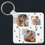 Monogram Name 3 Photo Collage Trendy Key Ring<br><div class="desc">Monogram Name 3 Photo Collage Trendy Modern Keychain features a photo collage of three of your favourite photos with your personalised name and monogram in elegant black script. Personalise by editing the text in the text boxes provided. Perfect for birthday, Christmas, Mother's Day, Father's Day, sister, cousins, best friends and...</div>