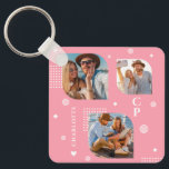 Monogram Name 3 Photo Collage Trendy Key Ring<br><div class="desc">Monogram Name 3 Photo Collage Trendy Modern Keychain features a photo collage of three of your favourite photos with your personalised name and monogram in elegant white script on a pink background. Personalise by editing the text in the text boxes provided. Perfect for birthday, Christmas, Mother's Day, Father's Day, sister,...</div>