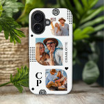 Monogram Name 3 Photo Collage Trendy Modern iPhone 16 Case<br><div class="desc">Monogram Name 3 Photo Collage Trendy Modern Phone 16 Cases features a photo collage of three of your favourite photos with your personalised name and monogram in elegant black script. Personalise by editing the text in the text boxes provided. Perfect for birthday, Christmas, Mother's Day and more. PHOTO TIP: centre...</div>
