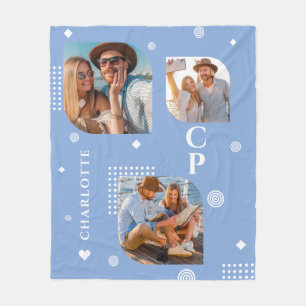 Monogram Name 3 Photo Collage Trendy Modern Fleece Blanket