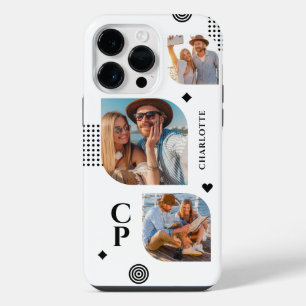 Monogram Name 3 Photo Collage Trendy Modern iPhone 14 Pro Max Case