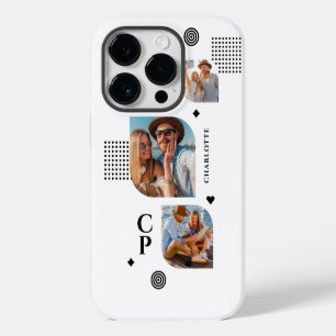 Monogram Name 3 Photo Collage Trendy Modern iPhone 14 Pro Case