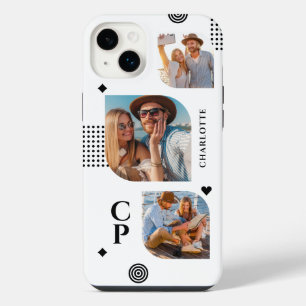 Monogram Name 3 Photo Collage Trendy Modern iPhone 14 Plus Case