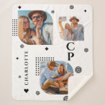 Monogram Name 3 Photo Collage Trendy Sherpa Blanket<br><div class="desc">Monogram Name 3 Photo Collage Trendy Modern Sherpa Blanket features a photo collage of three of your favourite photos with your personalised name and monogram in elegant black script on a white background. Personalise by editing the text in the text boxes provided. Perfect for birthday, Christmas, Mother's Day, Father's Day,...</div>