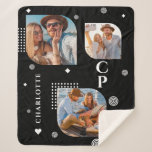 Monogram Name 3 Photo Collage Trendy Sherpa Blanket<br><div class="desc">Monogram Name 3 Photo Collage Trendy Modern Sherpa Blanket features a photo collage of three of your favourite photos with your personalised name and monogram in elegant white script on a black background. Personalise by editing the text in the text boxes provided. Perfect for birthday, Christmas, Mother's Day, Father's Day,...</div>