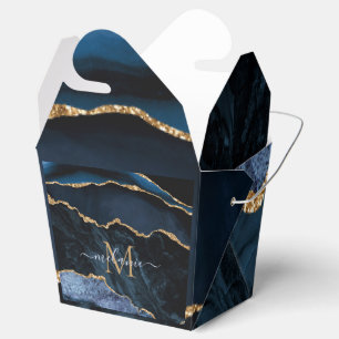 Monogram Name Agate Navy Blue Gold Favour Boxes