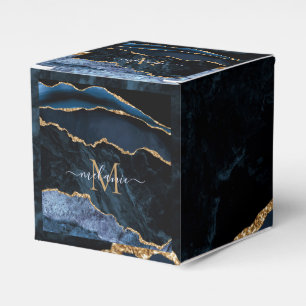 Monogram Name Agate Navy Blue Gold Gemstone Marble Favour Box