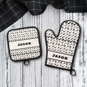 Monogram Name BBQ Chef Cook Grilling Oven Mitt & Pot Holder Set