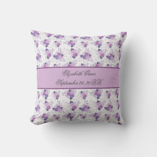 Monogram Name Birth Stats Purple Pink Floral Cushion