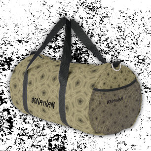 Monogram Name Black and Beige pattern Duffle Bag