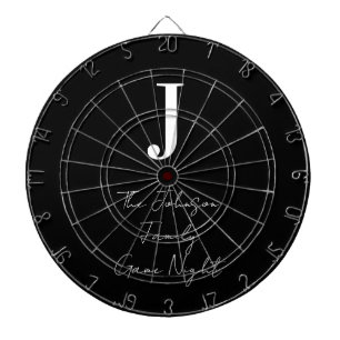 Monogram Name Black and White Family Game Night Dartboard