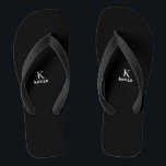 Monogram name black and white modern jandals<br><div class="desc">Man monogram and name create your own flip flops template in simple black and white. You can change background and text colours by selecting customise option.          It can be a special gift for a boyfriend,  husband,  son,  dad,  groom,  best man for a birthday,  wedding,  Christmas,  or graduation.</div>