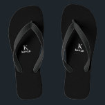 Monogram name black and white modern jandals<br><div class="desc">Man monogram and name create your own flip flops template in simple black and white. You can change background and text colours by selecting customise option.          It can be a special gift for a boyfriend,  husband,  son,  dad,  groom,  best man for a birthday,  wedding,  Christmas,  or graduation.</div>