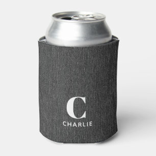 Monogram Name Black Denim Print 12oz Can Cooler