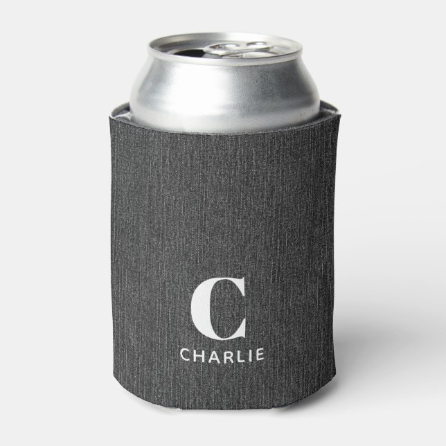 Monogram Name Black Denim Print 12oz Can Cooler (Can Front)