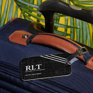 Monogram Name Black Elegant Luggage Tag