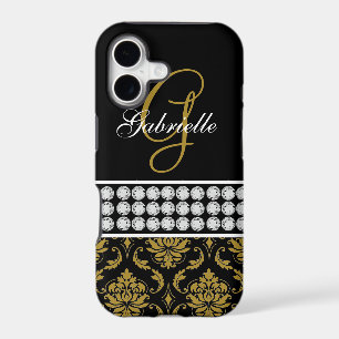 Monogram Name Black Gold Damask iPhone 5 Case