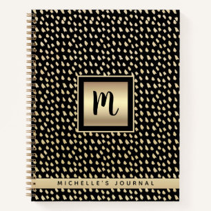 Monogram name black gold foil modern script luxury notebook