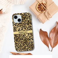 Monogram Name Black Gold Leopard Print Cheetah