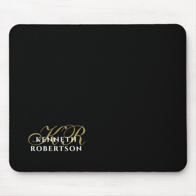 Monogram Name Black Gold White Minimalist Elegant  Mouse Pad (Front)