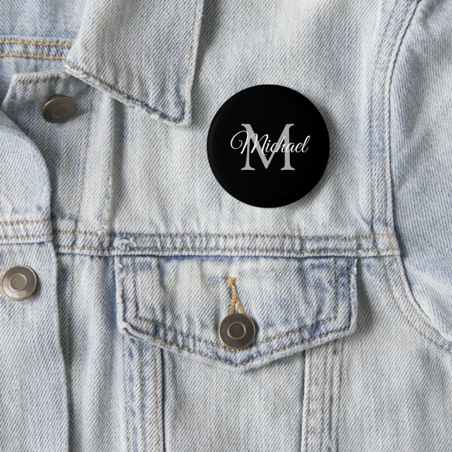 Monogram Name Black Personalised Template Round 6 Cm Round Badge (In Situ)