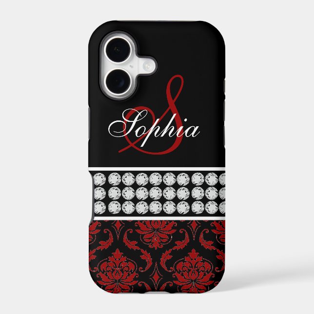 Monogram Name Black Red Damask iPhone 5 Case (Back)