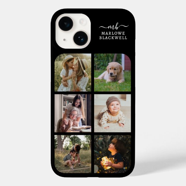 Monogram Name Black White 6 Photo Collage Case-Mate iPhone Case (Back)