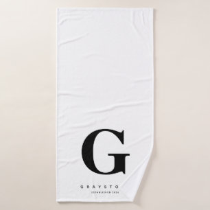 Monogram Name Black & White Modern Bath Towel