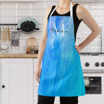 Monogram Name Blue  Apron<br><div class="desc">This stylish apron is decorated with an atmospheric design in shades of blue and turquoise.
Easily customisable with your name and monogram.
Use the Customise Further option to change the text size,  style or colour if you wish.</div>