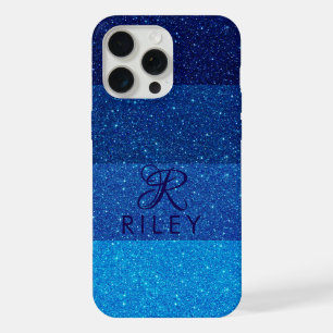 Monogram Name Blue glitter iPhone 15 Pro Max Case