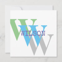 Monogram name blue gray GREEN custom Invitation