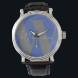 Monogram name blue gray stylish modern gift design watch<br><div class="desc">Custom Monogram Men's Watch – Blue & Gray Modern Design Elevate his accessory game with this custom monogram watch featuring a sleek blue and gray color palette and a minimalist modern layout. Perfect for dads, husbands, brothers, or boyfriends, this timepiece combines timeless style with a personal touch. Add his initials...</div>