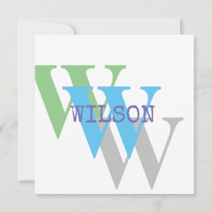 Monogram name blue grey GREEN stylish Invitation