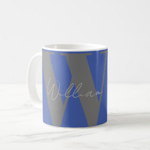 Monogram name blue grey stylish modern coffee mug