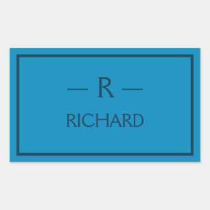 Monogram Name Blue Modern Minimalist Rectangular Sticker