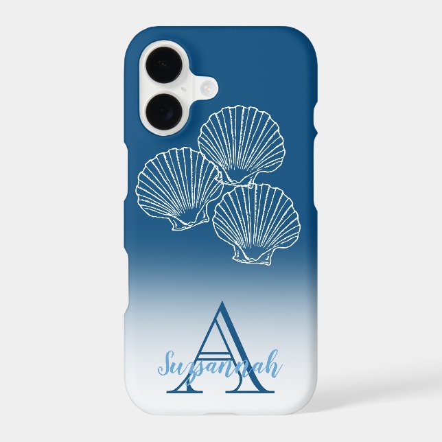Monogram Name Blue Ombre Tropical Scallop Shells (Back)