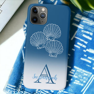 Monogram Name Blue Ombre Tropical Scallop Shells Case-Mate iPhone Case