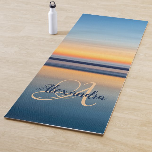 Monogram Name Blue Orange Zen Beach Ocean Sunset Yoga Mat (In Situ)