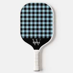 Monogram Name Blue Plaid Pickleball Paddle