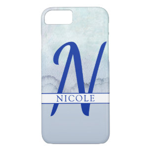 Monogram Name Blue Watercolor Case-Mate iPhone Case