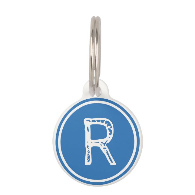 Monogram Name Blue White Circle Pet Tag (Front)