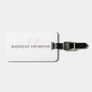 Monogram Name Blush Pale Pink And White Script Luggage Tag