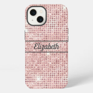 Monogram Name Blush Pink Diamond Studded Trendy iPhone 13 Case