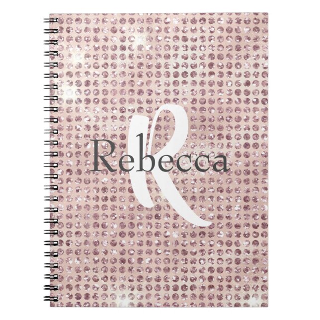 Monogram Name Blush Pink Diamond Studded Trendy  Notebook (Front)
